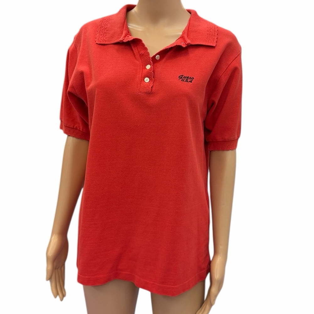 Guess George Marciano Womens Red Polo Shirt Lace Collar Cotton Medium